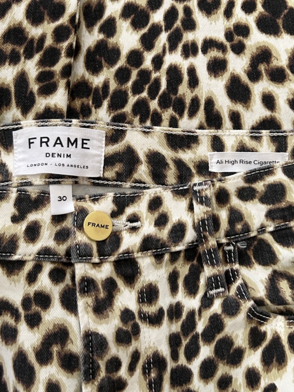 FRAME Ali High Rise Cigarette Jeans Leopard Print Beige Multi Size 30 - Picture 3 of 11